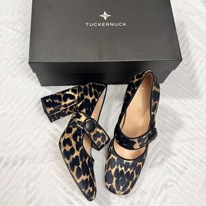 Tuckernuck Leopard Velvet High Heels Ellie Size 8 1/2 Block heel Maryjane nib